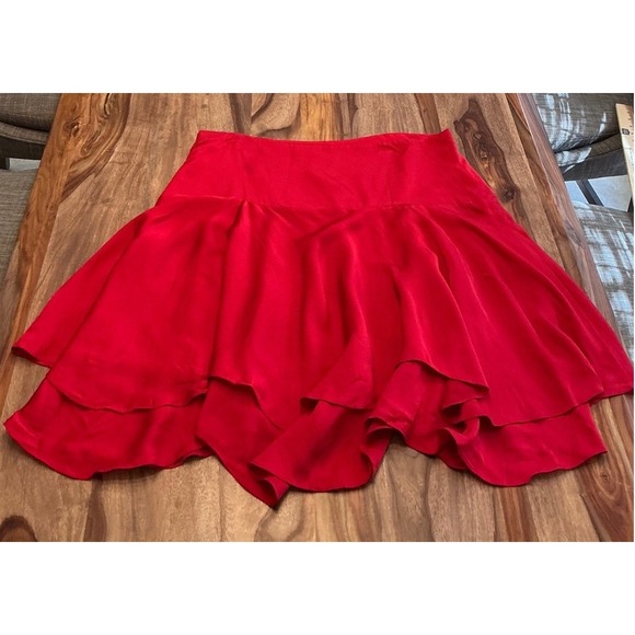 Lauren Ralph Lauren‎ Red Silk Blend Layered Ruffle Flare Skirt Size 14 - Picture 8 of 9